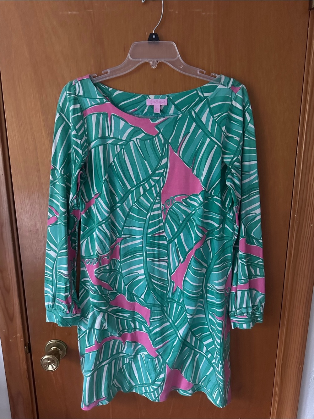 Lilly Pulitzer Ritchie Sheath Dress Let's Go Bananas Palm Leaf Pink Green Size L